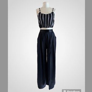 Elizabeth and James High Waisted Wide Leg Black Silk Pants
